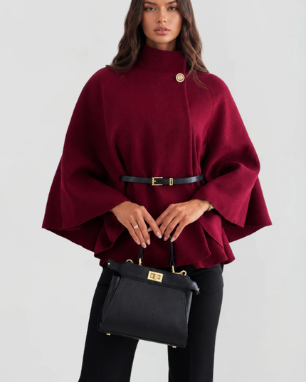 Women's Oversized Wool Funnel Neck Cape Winter Coat