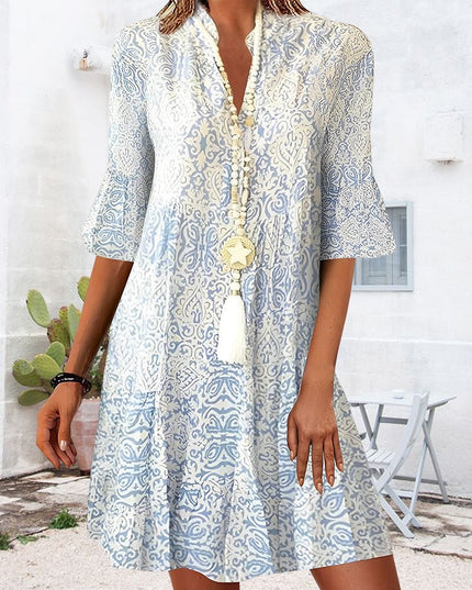 Women's Paisley Three-Quarter Sleeve Fall Mini Dress
