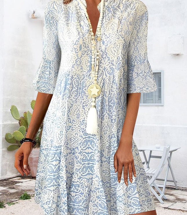 Women's Paisley Three-Quarter Sleeve Fall Mini Dress