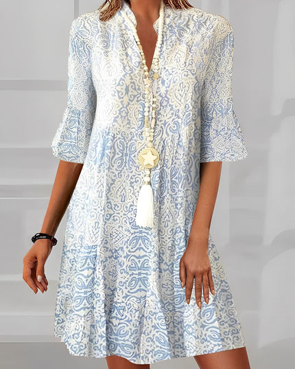 Women's Paisley Three-Quarter Sleeve Fall Mini Dress