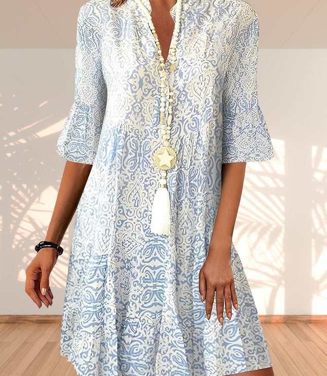 Women's Paisley Three-Quarter Sleeve Fall Mini Dress