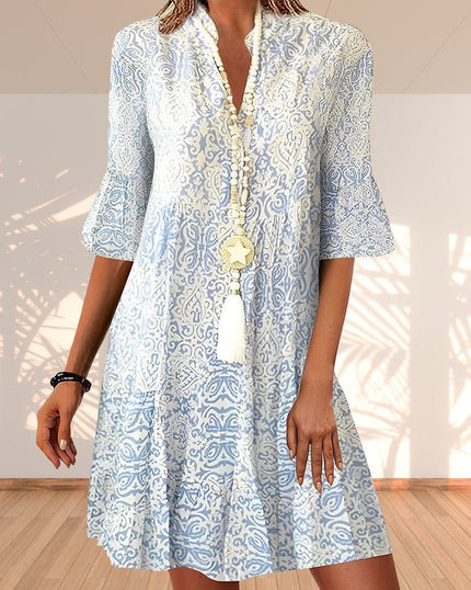 Women's Paisley Three-Quarter Sleeve Fall Mini Dress