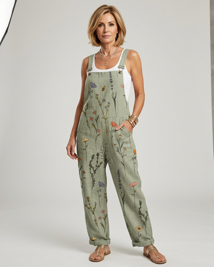 Women's Patch Pocket Botanical Print Overall Jumpsuit