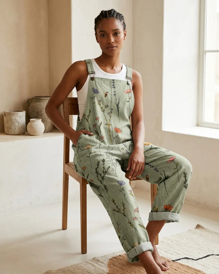 Women's Patch Pocket Botanical Print Overall Jumpsuit