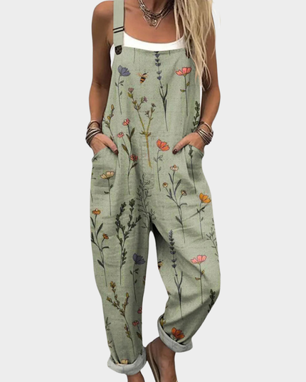 Women's Patch Pocket Botanical Print Overall Jumpsuit