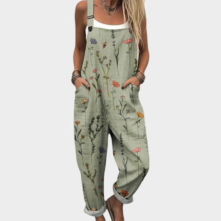 Women's Patch Pocket Botanical Print Overall Jumpsuit
