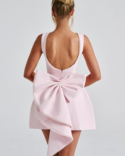 Women's Pearl Neckline A-Line Wedding Guest Mini Dress