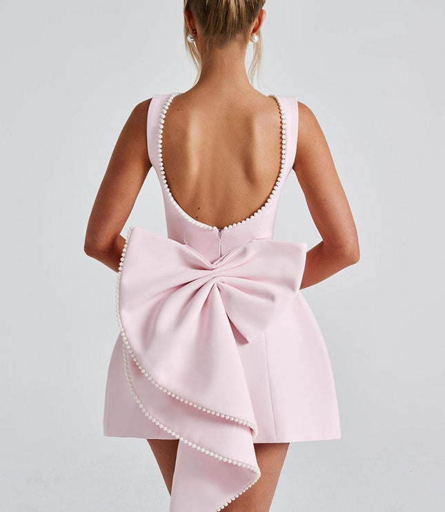 Women's Pearl Neckline A-Line Wedding Guest Mini Dress