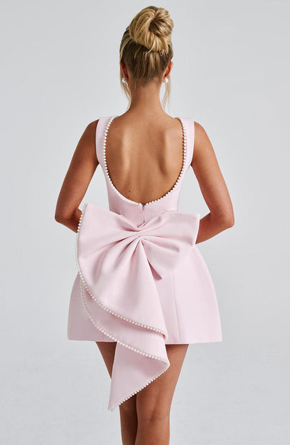 Women's Pearl Neckline A-Line Wedding Guest Mini Dress