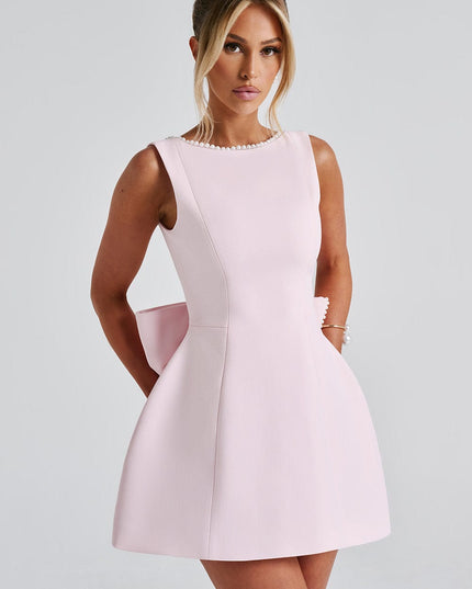 Women's Pearl Neckline A-Line Wedding Guest Mini Dress