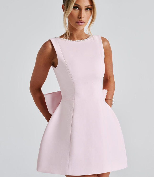 Women's Pearl Neckline A-Line Wedding Guest Mini Dress