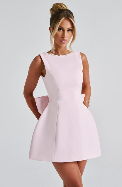 Women's Pearl Neckline A-Line Wedding Guest Mini Dress