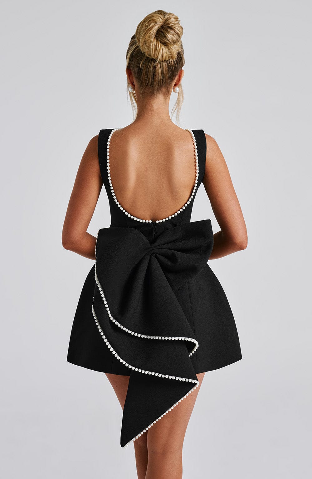 Women's Pearl Neckline A-Line Wedding Guest Mini Dress