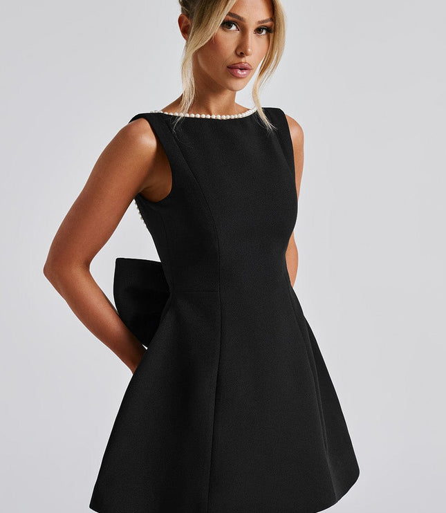 Women's Pearl Neckline A-Line Wedding Guest Mini Dress