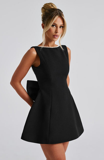 Women's Pearl Neckline A-Line Wedding Guest Mini Dress