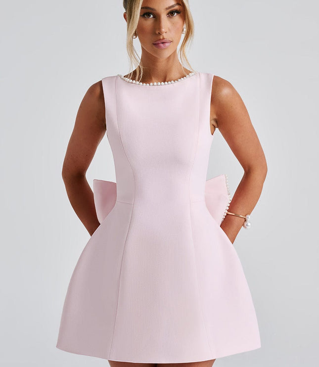 Women's Pearl Neckline A-Line Wedding Guest Mini Dress