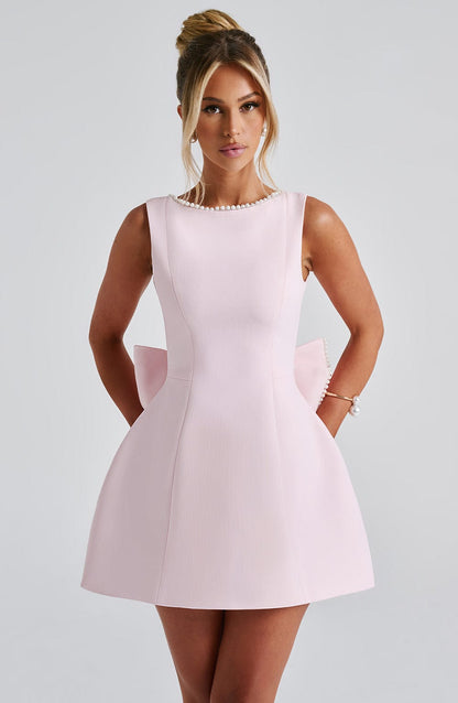 Women's Pearl Neckline A-Line Wedding Guest Mini Dress