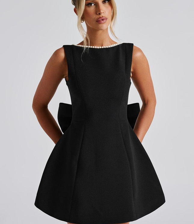 Women's Pearl Neckline A-Line Wedding Guest Mini Dress