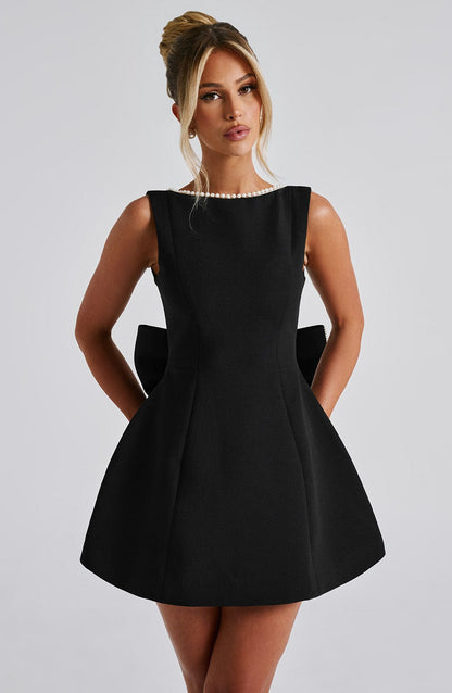 Women's Pearl Neckline A-Line Wedding Guest Mini Dress