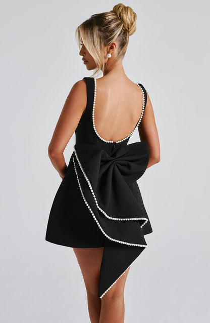 Women's Pearl Neckline A-Line Wedding Guest Mini Dress