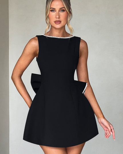 Women's Pearl Neckline A-Line Wedding Guest Mini Dress