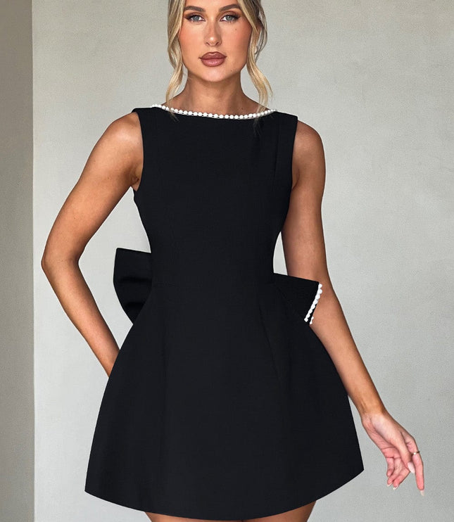 Women's Pearl Neckline A-Line Wedding Guest Mini Dress
