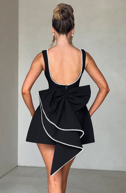 Women's Pearl Neckline A-Line Wedding Guest Mini Dress