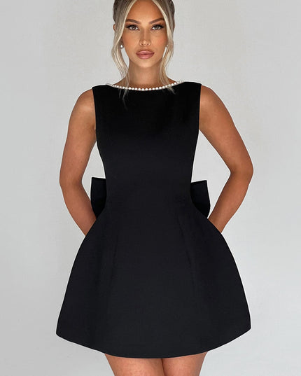 Women's Pearl Neckline A-Line Wedding Guest Mini Dress