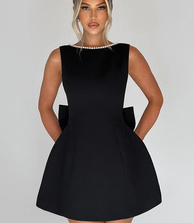 Women's Pearl Neckline A-Line Wedding Guest Mini Dress