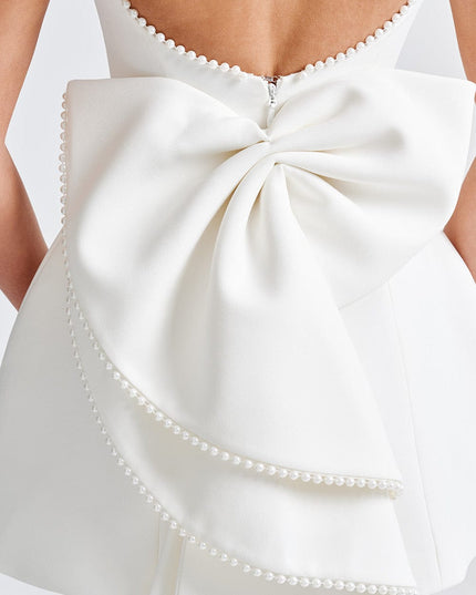 Women's Pearl Neckline A-Line Wedding Guest Mini Dress