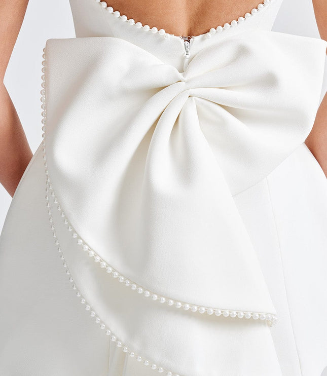 Women's Pearl Neckline A-Line Wedding Guest Mini Dress