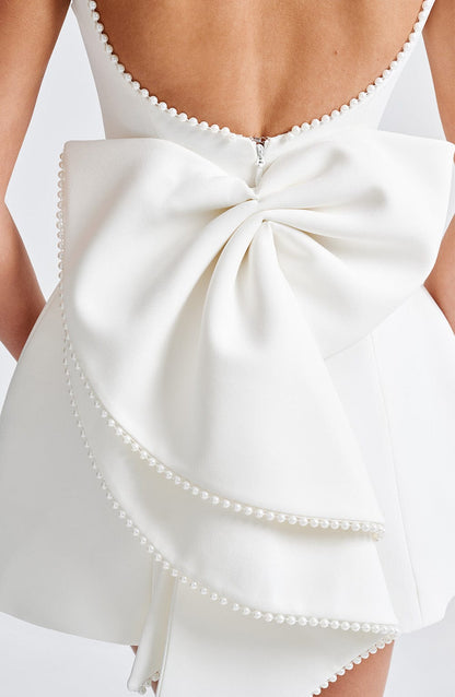 Women's Pearl Neckline A-Line Wedding Guest Mini Dress