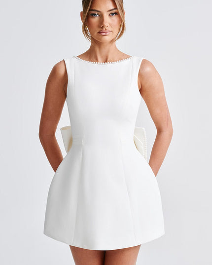 Women's Pearl Neckline A-Line Wedding Guest Mini Dress