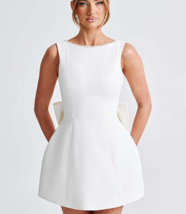 Women's Pearl Neckline A-Line Wedding Guest Mini Dress