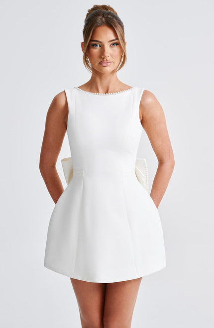 Women's Pearl Neckline A-Line Wedding Guest Mini Dress