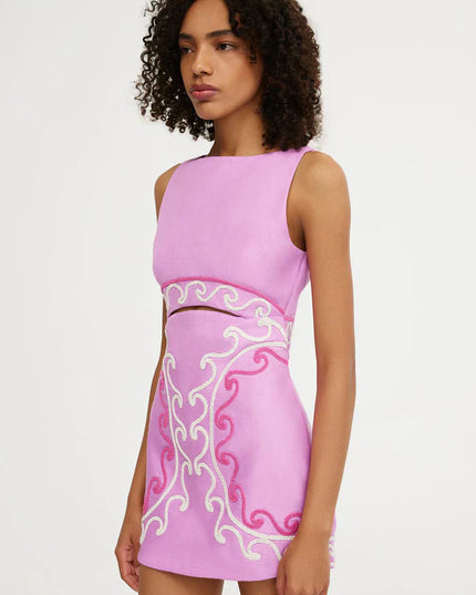 Women's Pink Embroidered Cut Out Bodycon Homecoming Dress