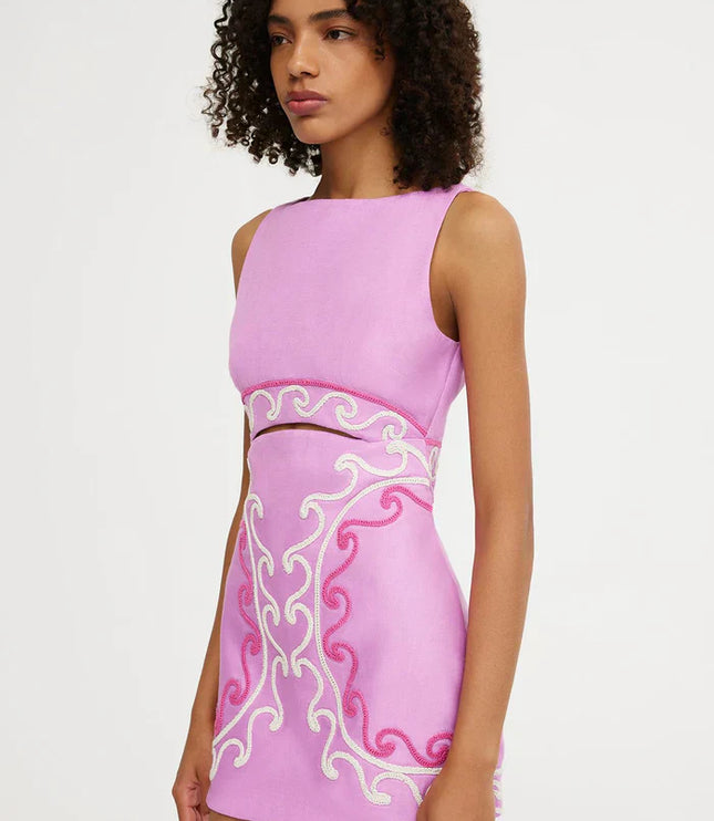 Women's Pink Embroidered Cut Out Bodycon Homecoming Dress