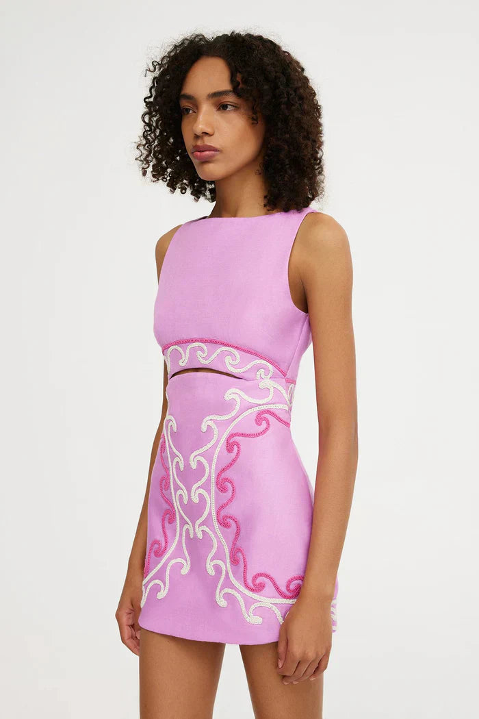 Women's Pink Embroidered Cut Out Bodycon Homecoming Dress