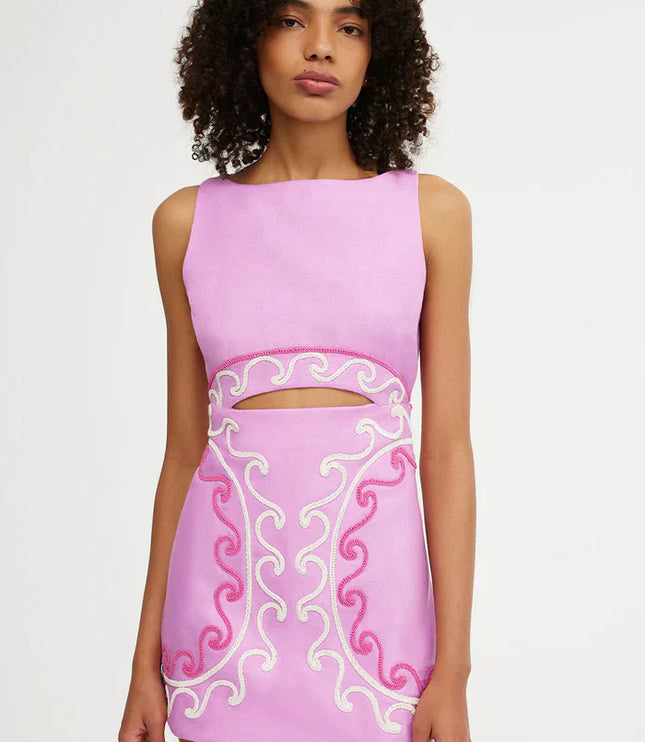 Women's Pink Embroidered Cut Out Bodycon Homecoming Dress
