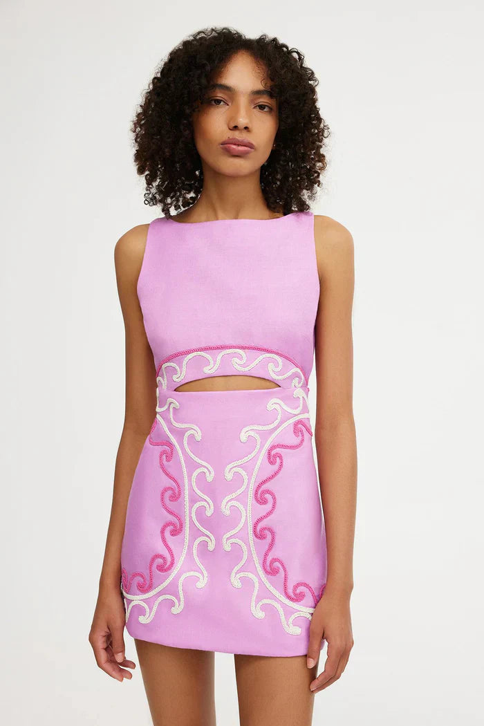 Women's Pink Embroidered Cut Out Bodycon Homecoming Dress
