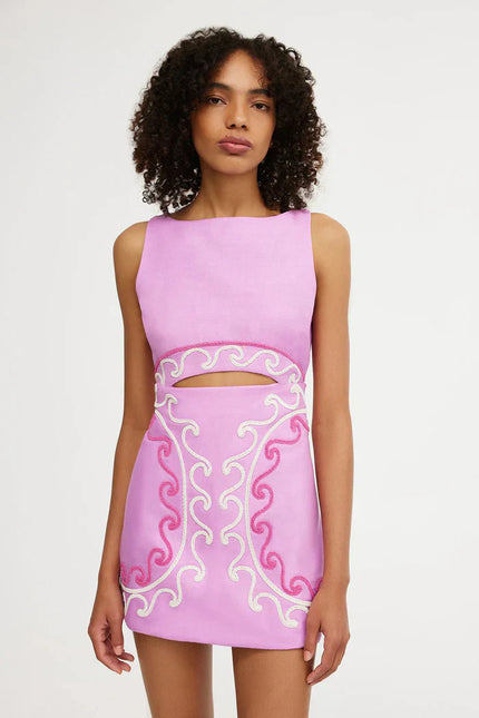 Women's Pink Embroidered Cut Out Bodycon Homecoming Dress