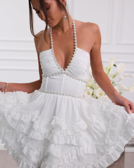 Women's Pink Floral Halter Mini Dress for Wedding Guests