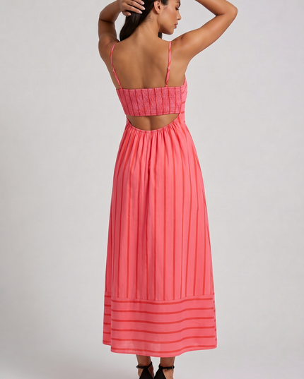 Women's Pink Floral V-Neck Cocktail Midi Dress