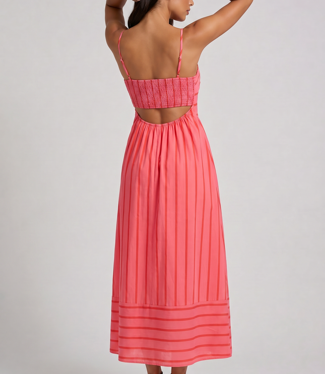 Women's Pink Floral V-Neck Cocktail Midi Dress