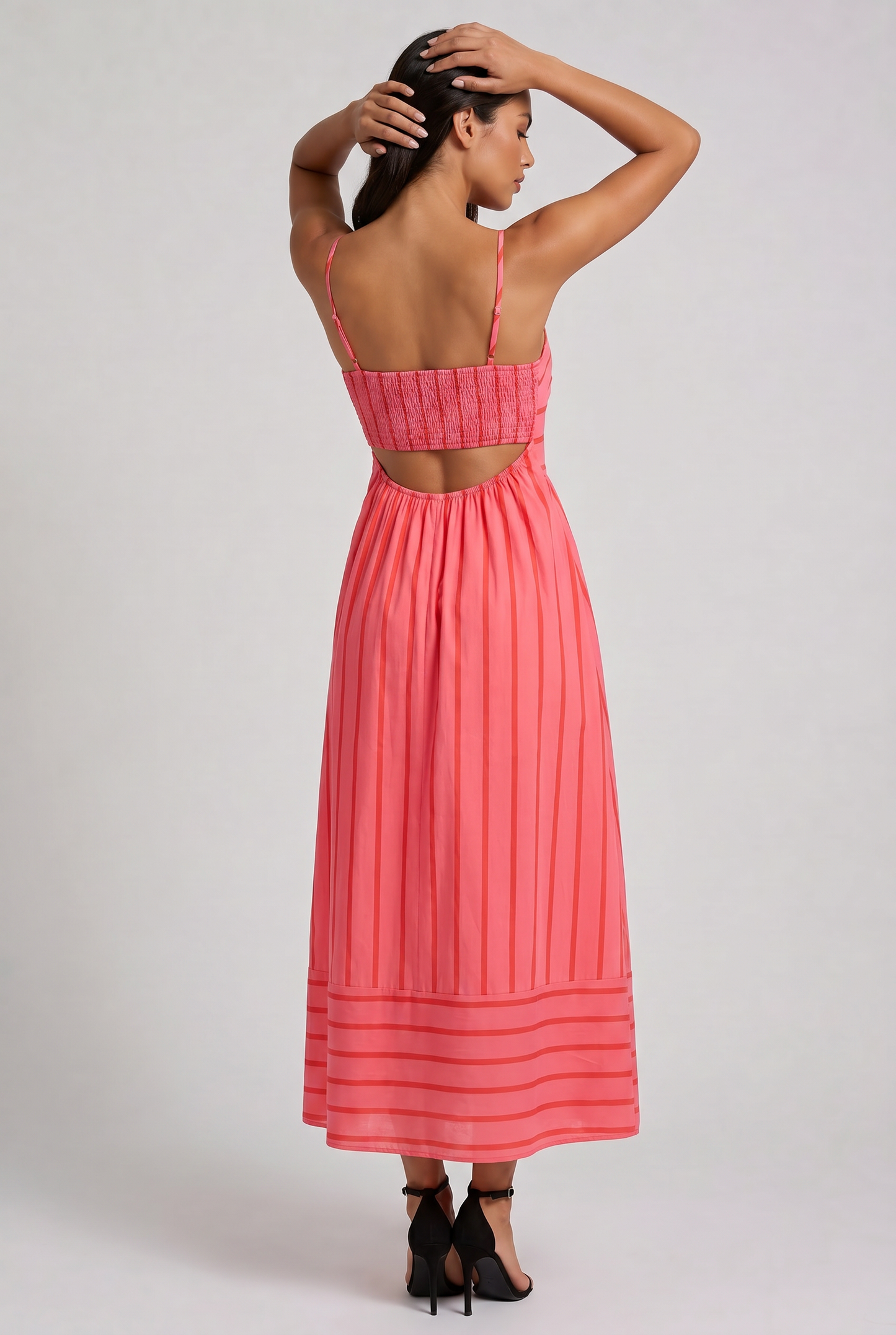 Women's Pink Floral V-Neck Cocktail Midi Dress