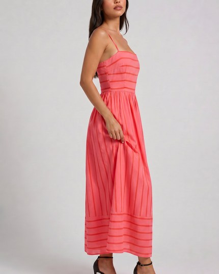 Women's Pink Floral V-Neck Cocktail Midi Dress