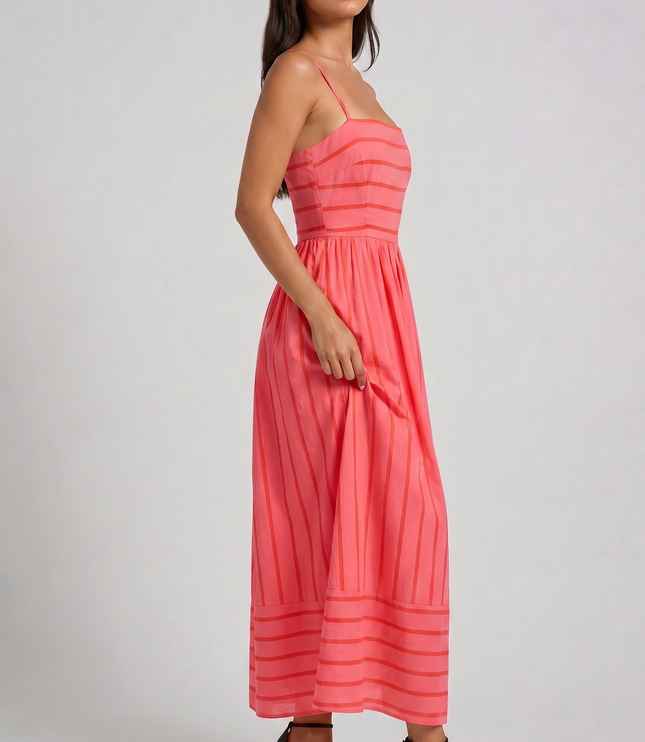 Women's Pink Floral V-Neck Cocktail Midi Dress