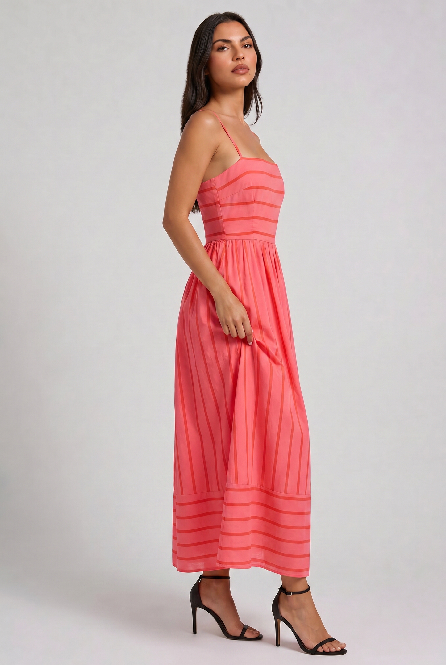 Women's Pink Floral V-Neck Cocktail Midi Dress