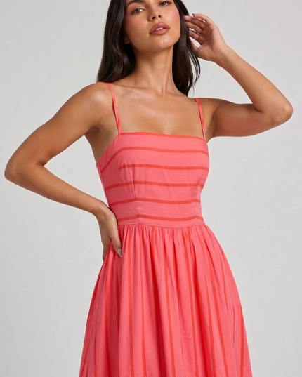 Women's Pink Floral V-Neck Cocktail Midi Dress