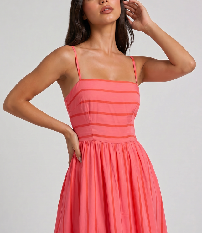 Women's Pink Floral V-Neck Cocktail Midi Dress